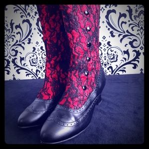 Pleaser Spooky-160 Red Lace Victorian Boots